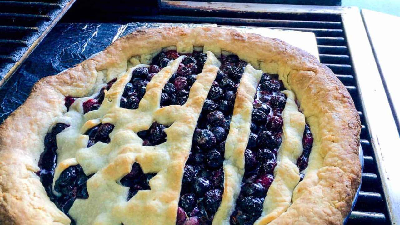blueberry pie made on a grill