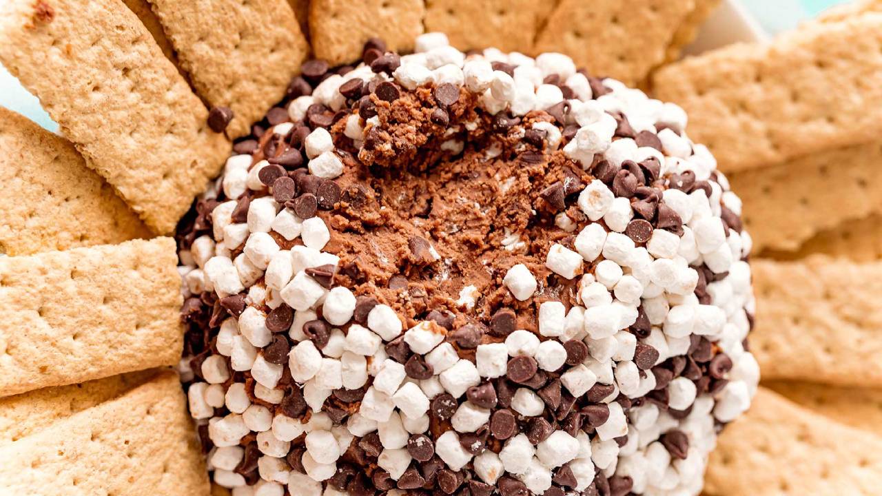 smores cheese ball with graham crackers