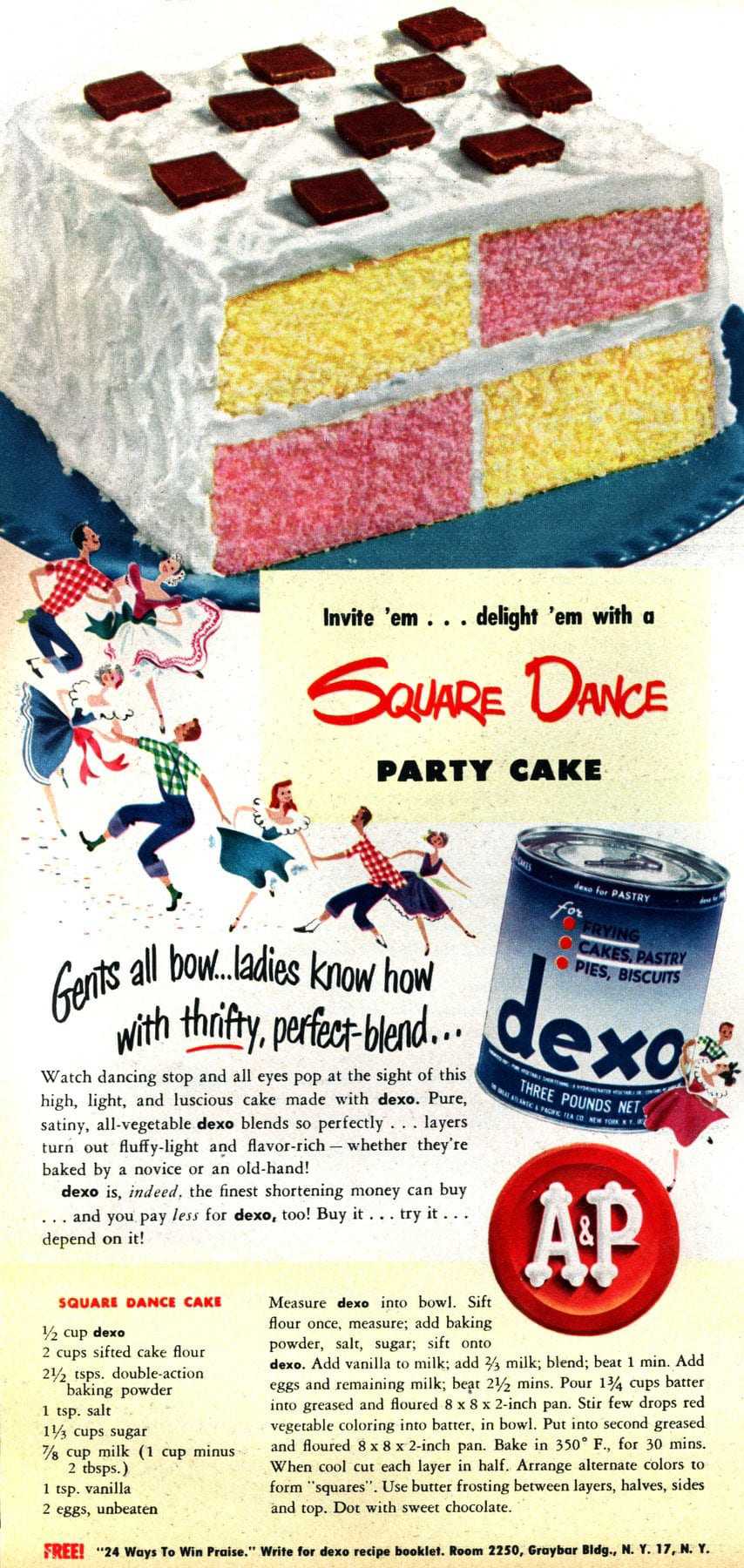 square dance party cake ad from 1950