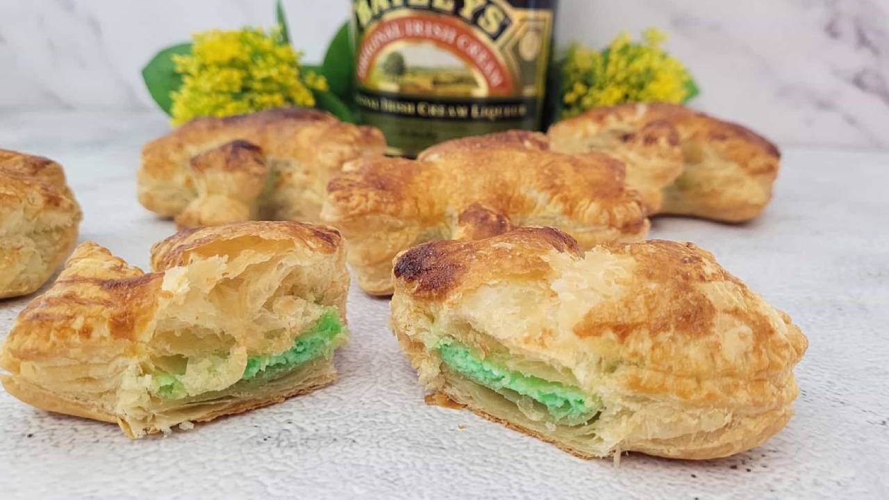 shamrock shaped pastry puff with baileys cream cheese filling
