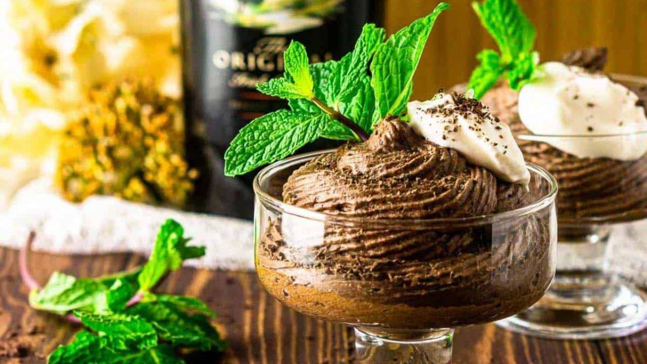 baileys mousse with irish whiskey whipped cream in a cup