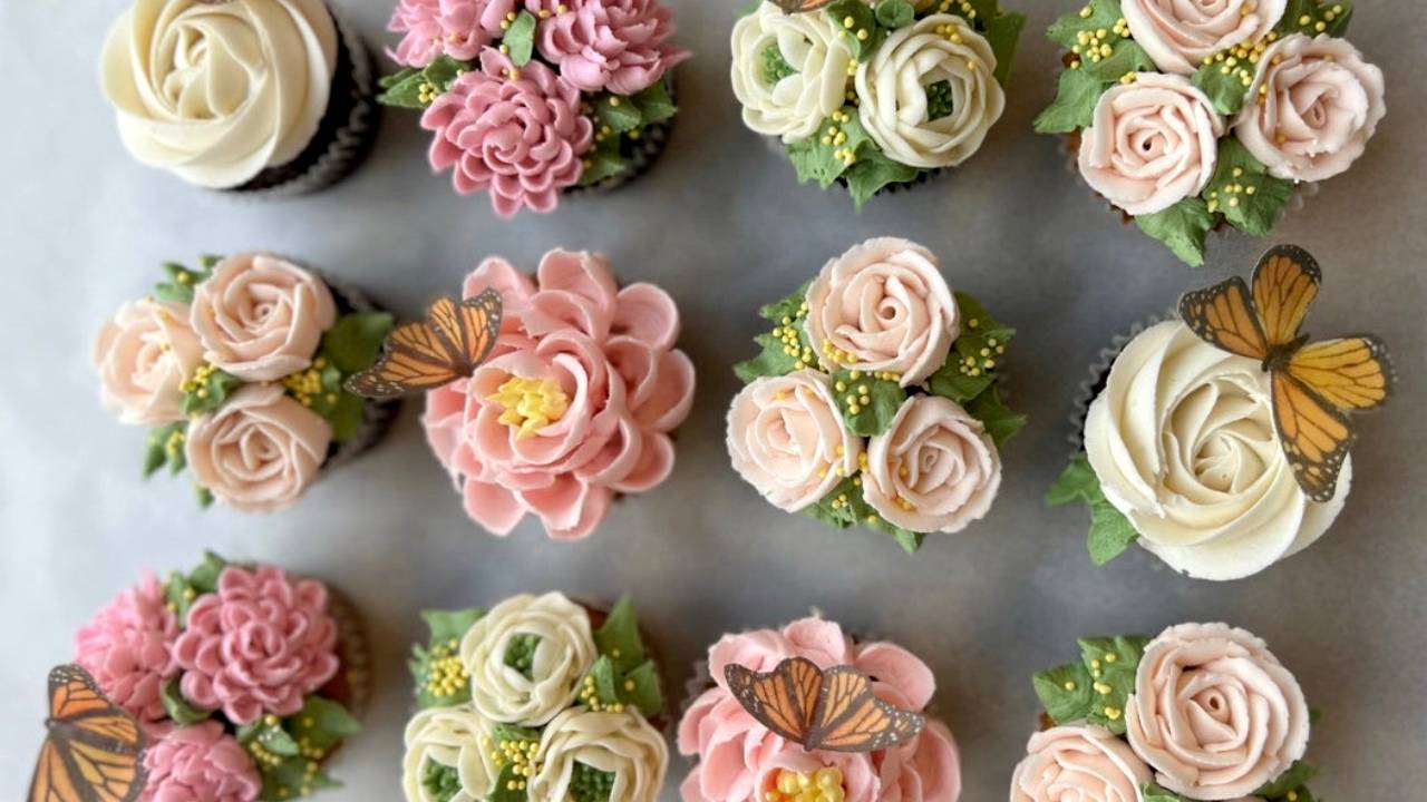 one dozen flower cupcakes from Yvonne's vegan kitchen