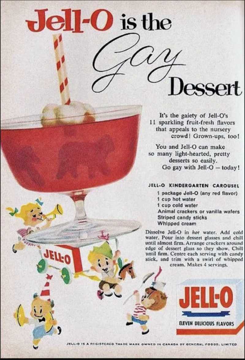 jell-o is the gay dessert ad in 1958