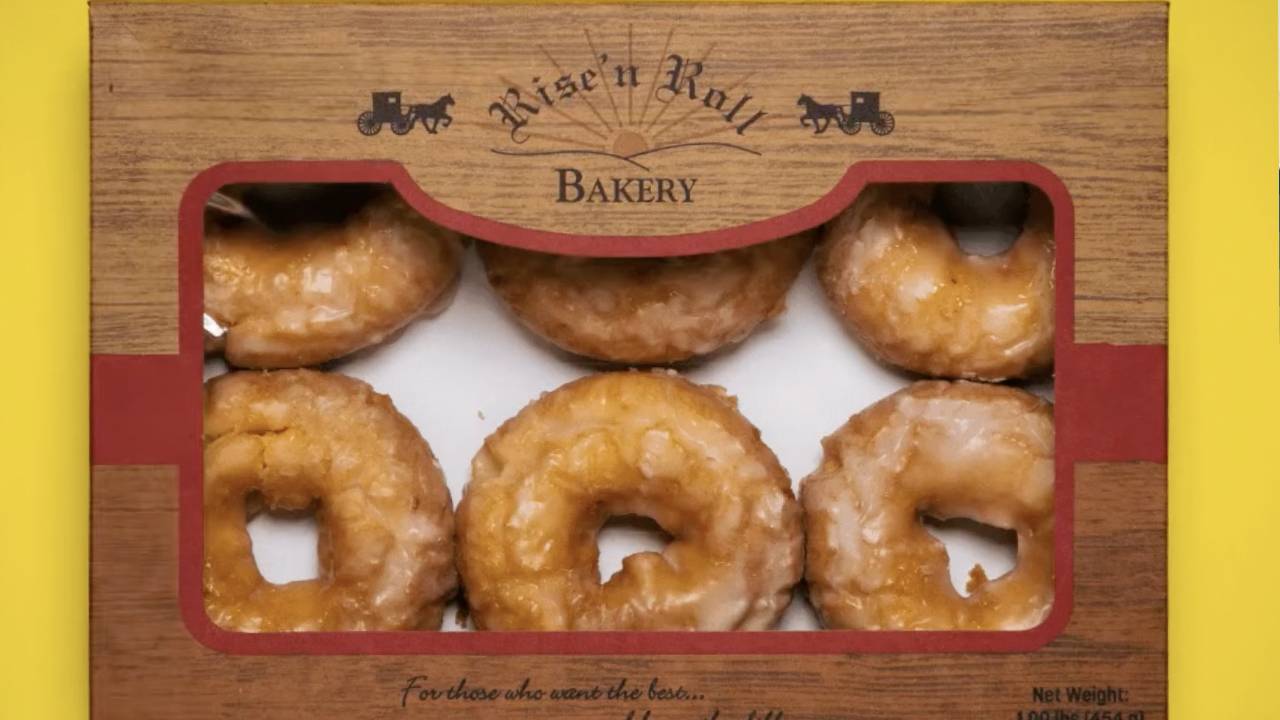 old fashioned donuts in a box from rise n roll bakery
