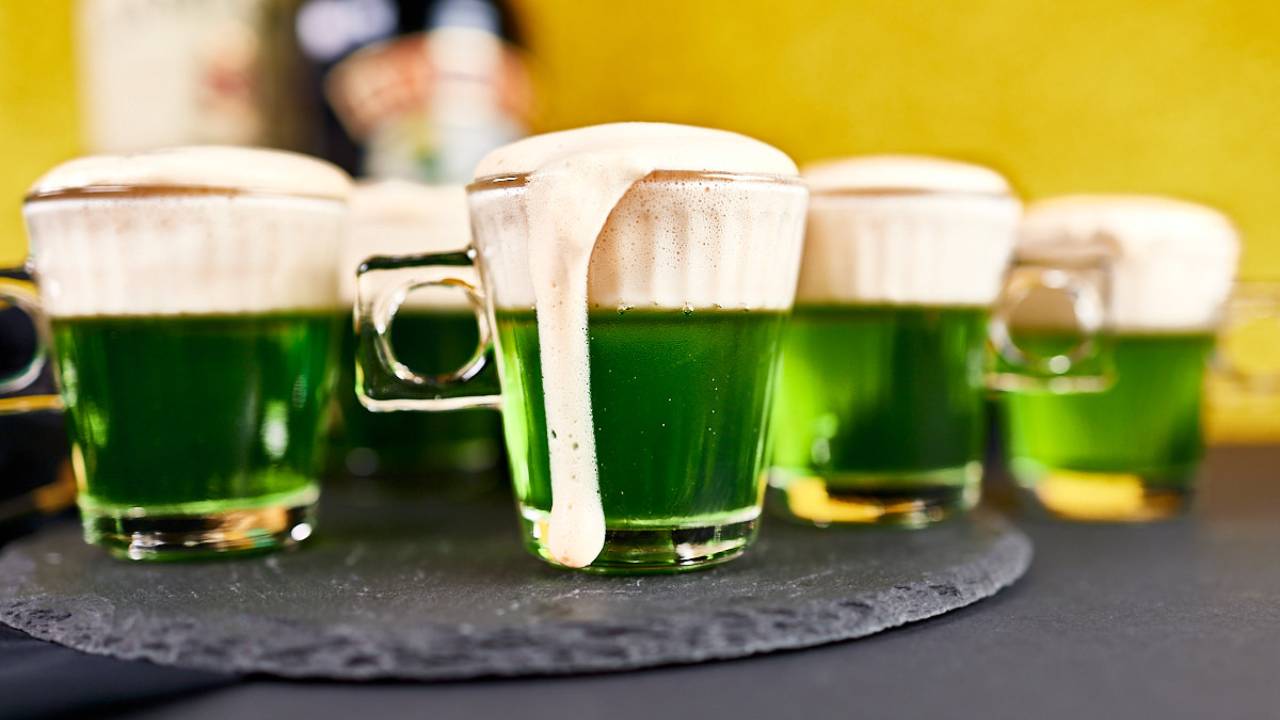 green jell-shots with baileys whipped cream